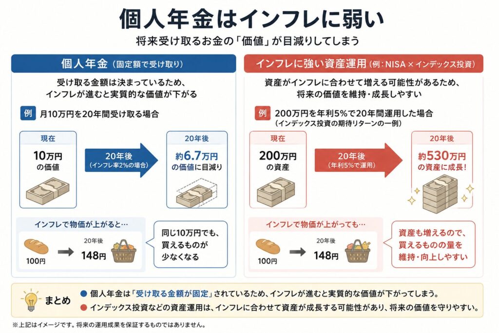 個人年金　インフレに弱いのイメージ